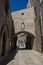 Narrow ancient cobblestone street of medieval town Erice, Sicily