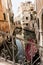 Narrow, ancient and romantic venetian canals. Venice, Italy