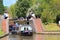 Narrow boat or barge in locks.