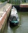 Narrow boat in Eaton Socon lock river Ouse Cambridgeshire.