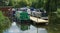 Narrow boat homes moored at St Neots on the river Ouse.