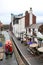 Narrow boat passing Canalside pub Gas Street Basin