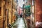 Narrow canal in Bologna downtown