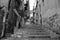 Narrow city street with stairs in naples spanish quarter in italy