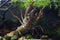 narrow-clawed crayfish climb on front glass, show belly and tail on sand gravel, hornwort planted biotope aquarium, wild caught