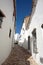 Narrow, cobbled streets and houses of Spanish Pueblo