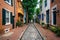 A narrow cobblestone street near Filter Square, in Philadelphia, Pennsylvania
