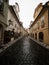 Narrow cobblestone street in the old town of Prague Czech Republic