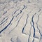 Narrow elongated ridges of snow across the wind. landform background.