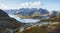 A narrow fjord in the mountains on the Lofoten Islands.