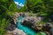 Narrow gorge and spectacular Soca river, Bovec, Slovenia