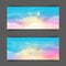 Narrow horizontal vector banners with realistic pink-blue sky