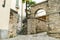 Narrow medieval streets of Bergamo city northeast of Milan. Scenic views of Citta Alta, town\\\'s upper district, known by