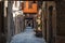 Narrow old street in the historic centre of Ferrara, Italy