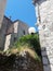 Narrow  romantic street with stone buildings and lantern  in old town of Rab Croatia