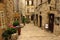 Narrow shop-lined street in medieval village of Tourrettes-sur-Loup, Provence, France