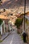 Narrow steep streets in Cusco, Peru