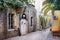 Narrow street in Budva in morning. Budva among oldest urban settlements of Adriatic coast, UNESCO World Heritage Site