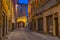 Narrow street in the center of Italian town Piacenza