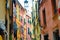 Narrow street with colorful multicolored buildings houses of Portovenere