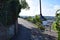 narrow street curve in Ehrenbreitstein with a view to old town Koblenz