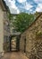 Narrow street with flowering chestnuts in Switzerland, Sion.