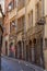 Narrow street in the historic centre of Lyon, France