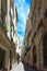 The narrow street in the Marais district, Paris, France.