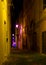 Narrow street in old town Alghero by night