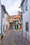 Narrow street in the old town of Braganca, Portugal