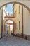 Narrow street in the old town of Olomouc, Czech Republic