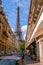 Narrow Street of Paris and the Eiffel Tower