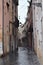 Narrow street in the rainy day