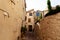 narrow street with small houses at old town, Antibes, France