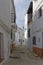 A narrow street of terraced traditional Spanish Houses  shaded from the midday sun a Mountain Village