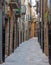 Narrow street in the town of La Guardia, La Rioja, with its cast iron railings.