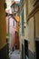 The narrow streets with colorful houses in Riomaggiore on April 14, 2017