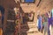 Narrow streets of Kasbah Ait Ben Haddou with traditional moroccan souvenirs, Morocco