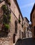 A narrow winding laneway in the medieval city of Toledo Spain