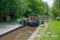 Narrowboat approaches a lock