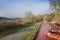 Narrowboat on a British canal in rural setting