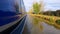 Narrowboat on a British canal in rural setting