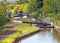 Narrowboat entering pound on the Worcester and Birmingham Canal.