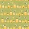 Nartural honey jar background. Sweet honey on green seamless pattern Bees, beehive, honeycomb. Vector