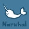 Narwhal animal vector silhouette illustration on blue. Brutal modern style. Text - funny lettering. Interactive card for learning