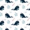 Narwhal pattern. Cute sea kids pattern with narwhal whale seamless background Baby cartoon fabric illustration