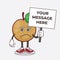 Nashi Pear cartoon mascot character with cheerless face and holding a message board
