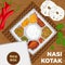 Nasi Kotak, Rice Box, Catering Box, Catering Food, Catering Menu.consists From Sheep Flour Shrimp, Tempe Sweets, Maize Bakwan,