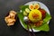 Nasi kuning or yellow rice or tumeric rice is traditional food from asia
