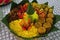 nasi kuning or yellow rice or tumeric rice is traditional food from asia, made rice cooked with turmeric, coconut milk and spices